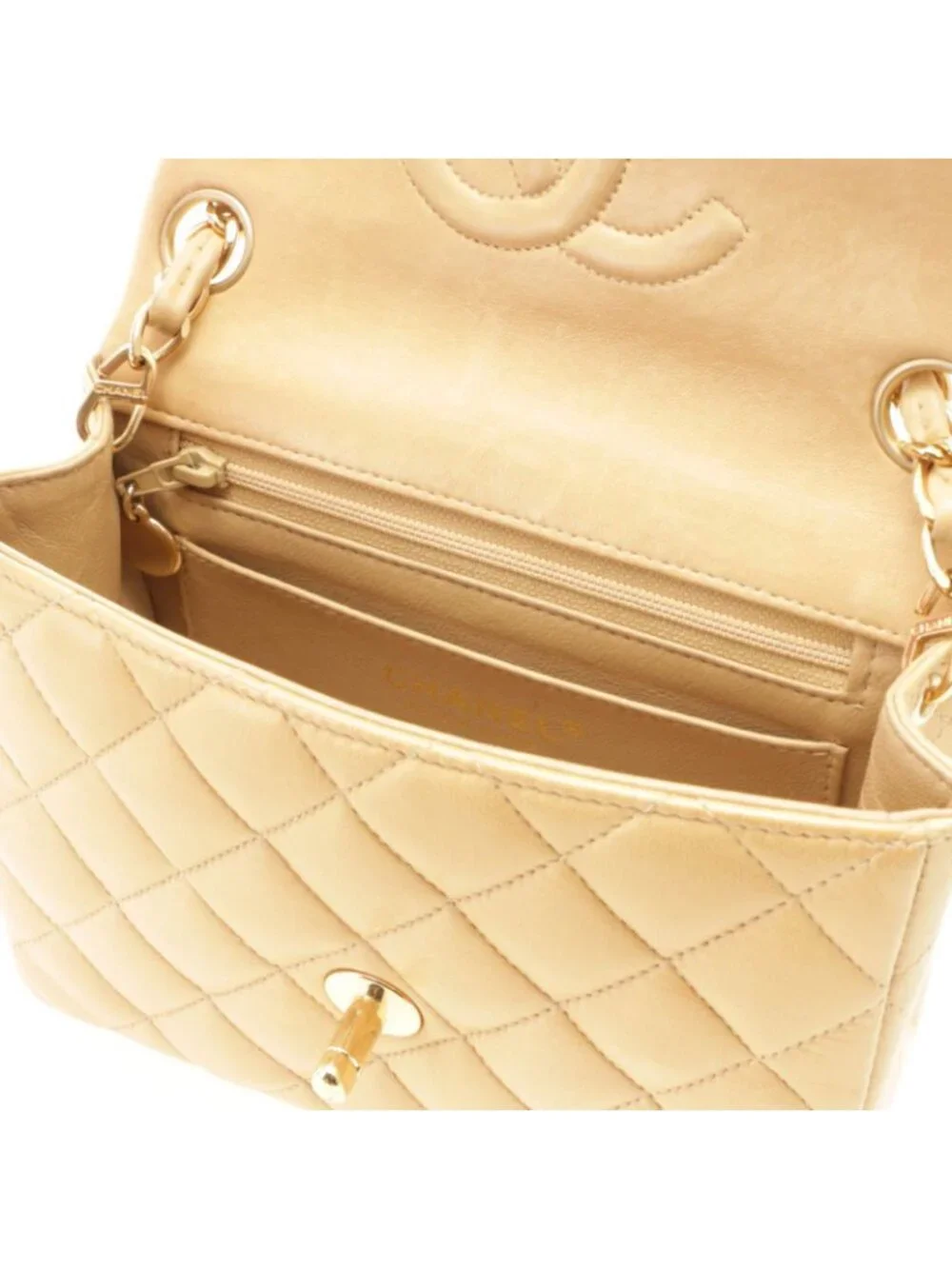 Chanel Mini Quilted 17 Chain Shoulder Bag Light Beige Gold Lambskin